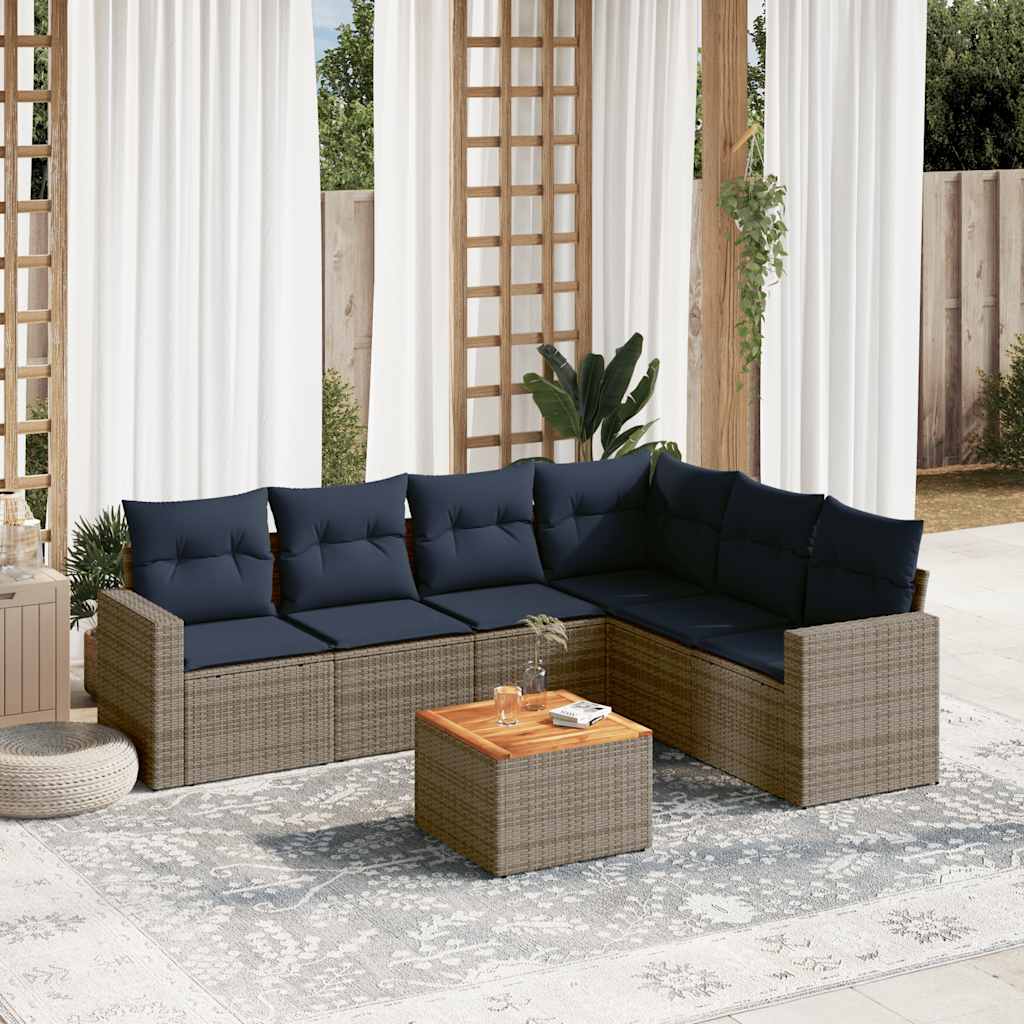7-delige Loungeset met kussens poly rattan grijs is nu te koop bij PeponiXL, paradijselijk wonen!