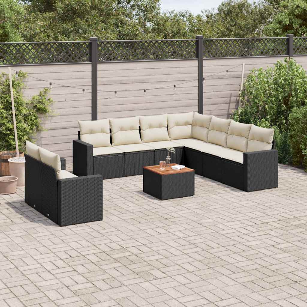 10-delige Loungeset met kussens poly rattan zwart is nu te koop bij PeponiXL, paradijselijk wonen!