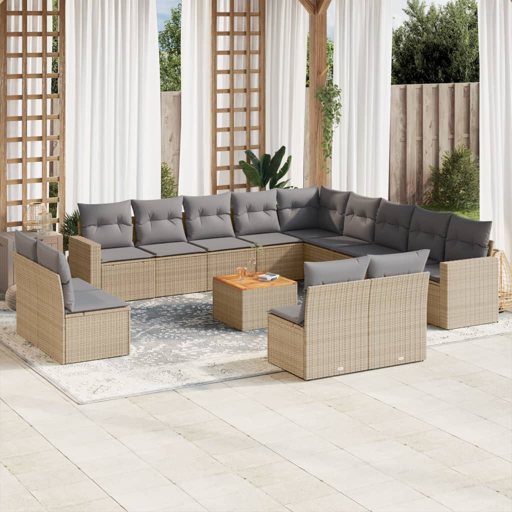 14-delige Loungeset met kussens poly rattan gemengd beige is nu te koop bij PeponiXL, paradijselijk wonen!