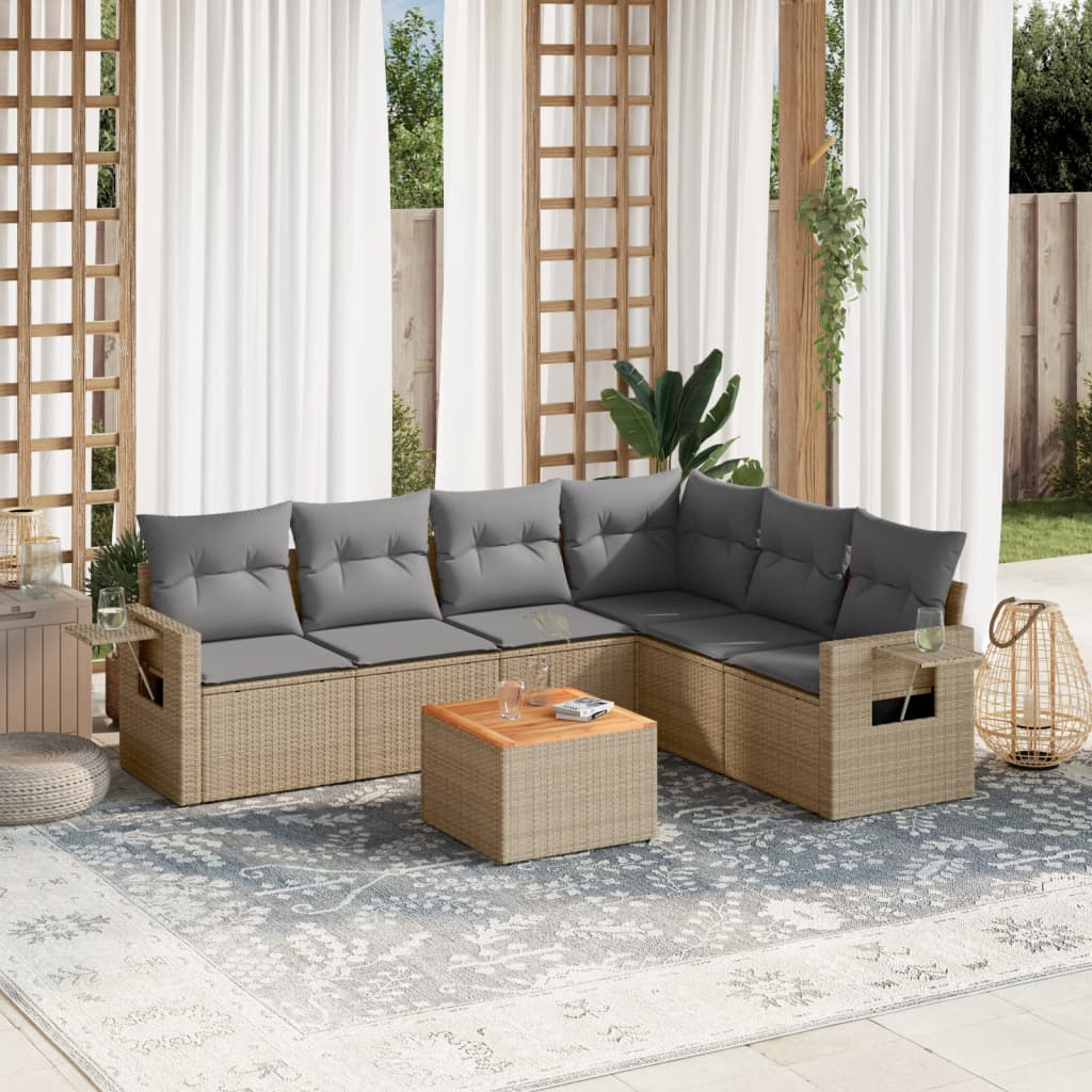 7-delige Loungeset met kussens poly rattan gemengd beige is nu te koop bij PeponiXL, paradijselijk wonen!