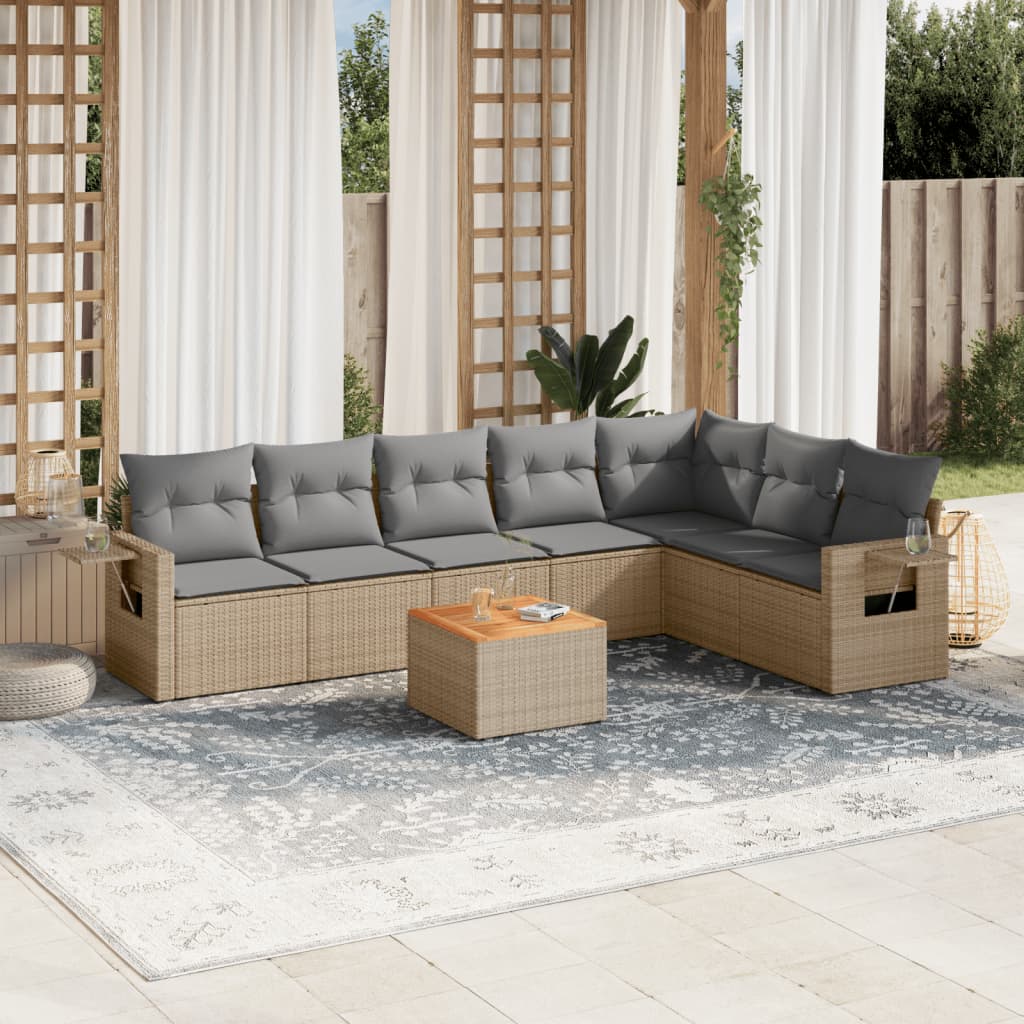 8-delige Loungeset met kussens poly rattan gemengd beige is nu te koop bij PeponiXL, paradijselijk wonen!