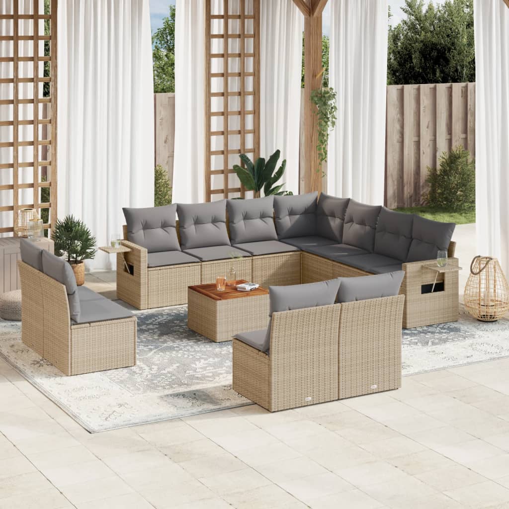 12-delige Loungeset met kussens poly rattan gemengd beige is nu te koop bij PeponiXL, paradijselijk wonen!