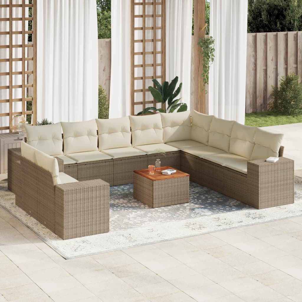 11-delige Tuinset met kussens poly rattan beige is nu te koop bij PeponiXL, paradijselijk wonen!