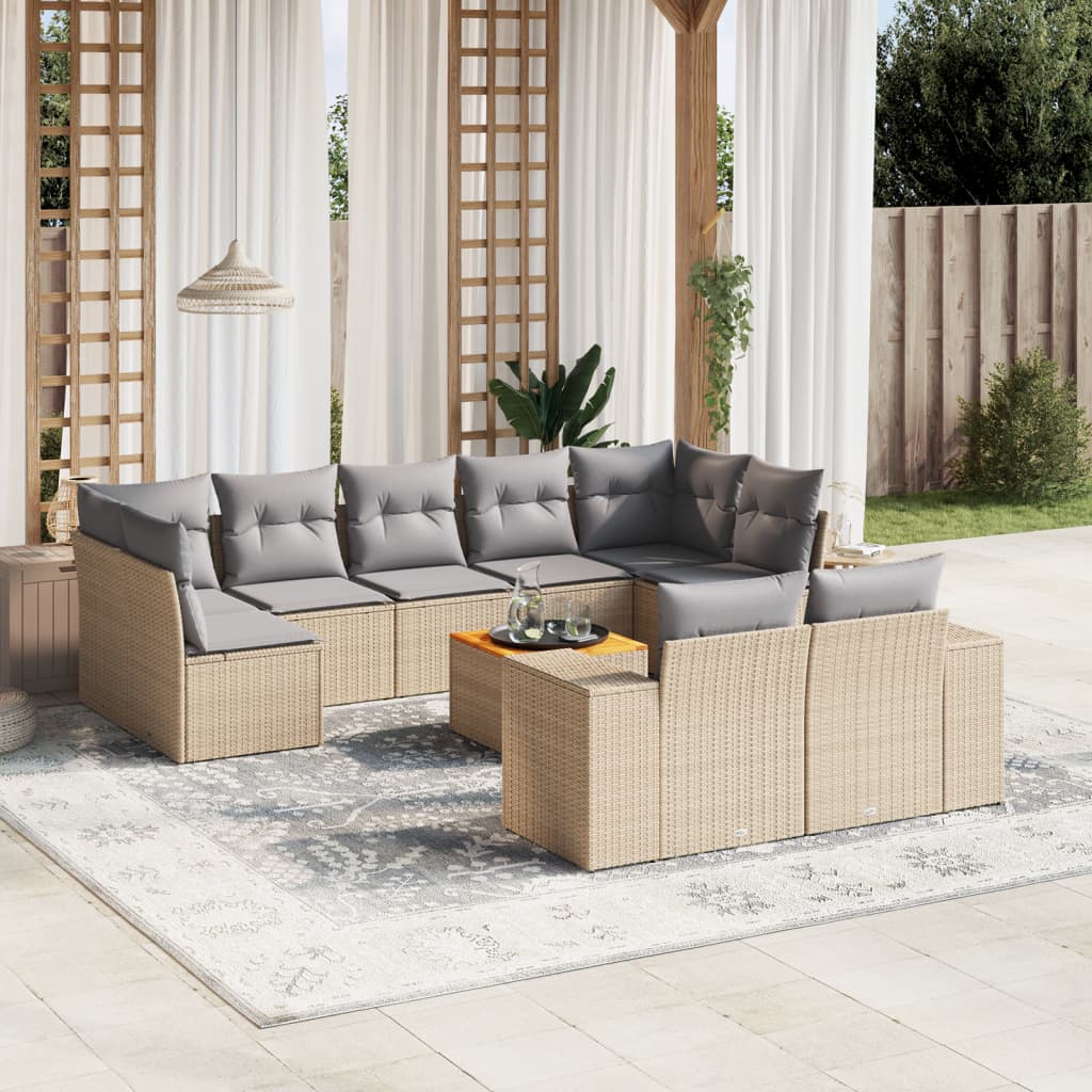 10-delige Loungeset met kussens poly rattan beige is nu te koop bij PeponiXL, paradijselijk wonen!