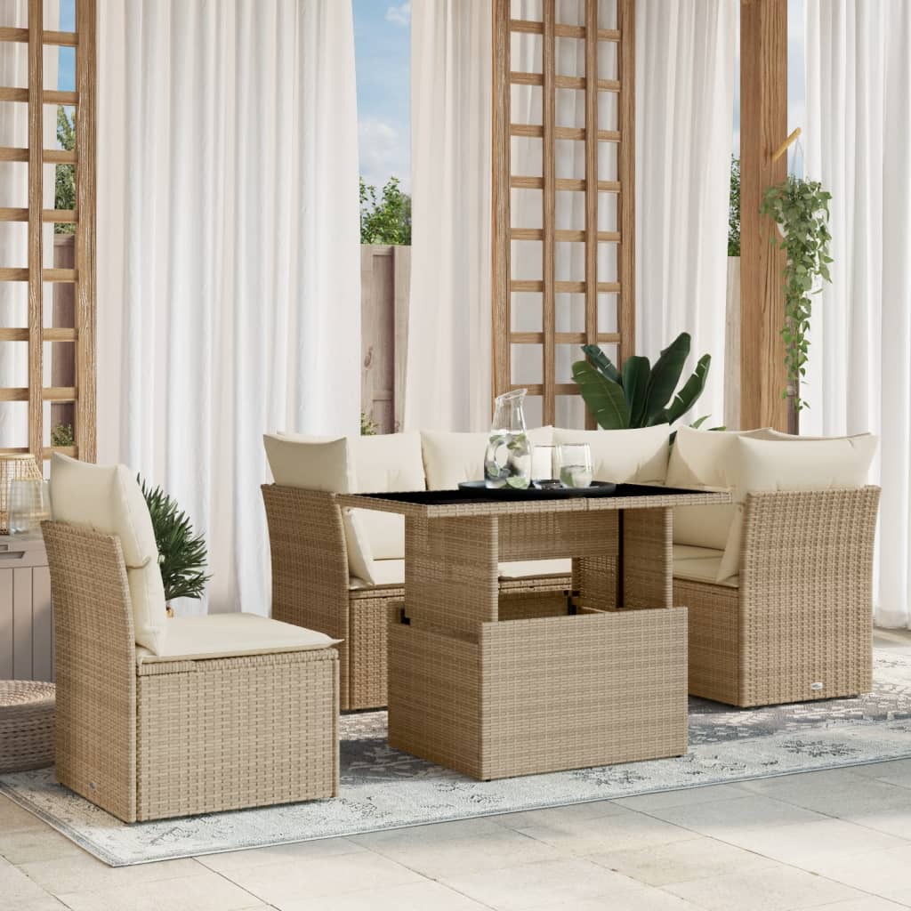 6-delige Loungeset met kussens poly rattan beige is nu te koop bij PeponiXL, paradijselijk wonen!