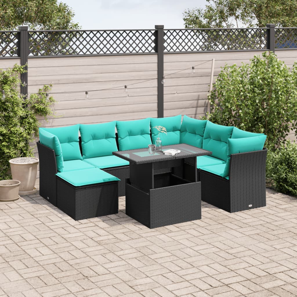 8-delige tuinbankset met kussens, zwart polyrotan is nu te koop bij PeponiXL, paradijselijk wonen!