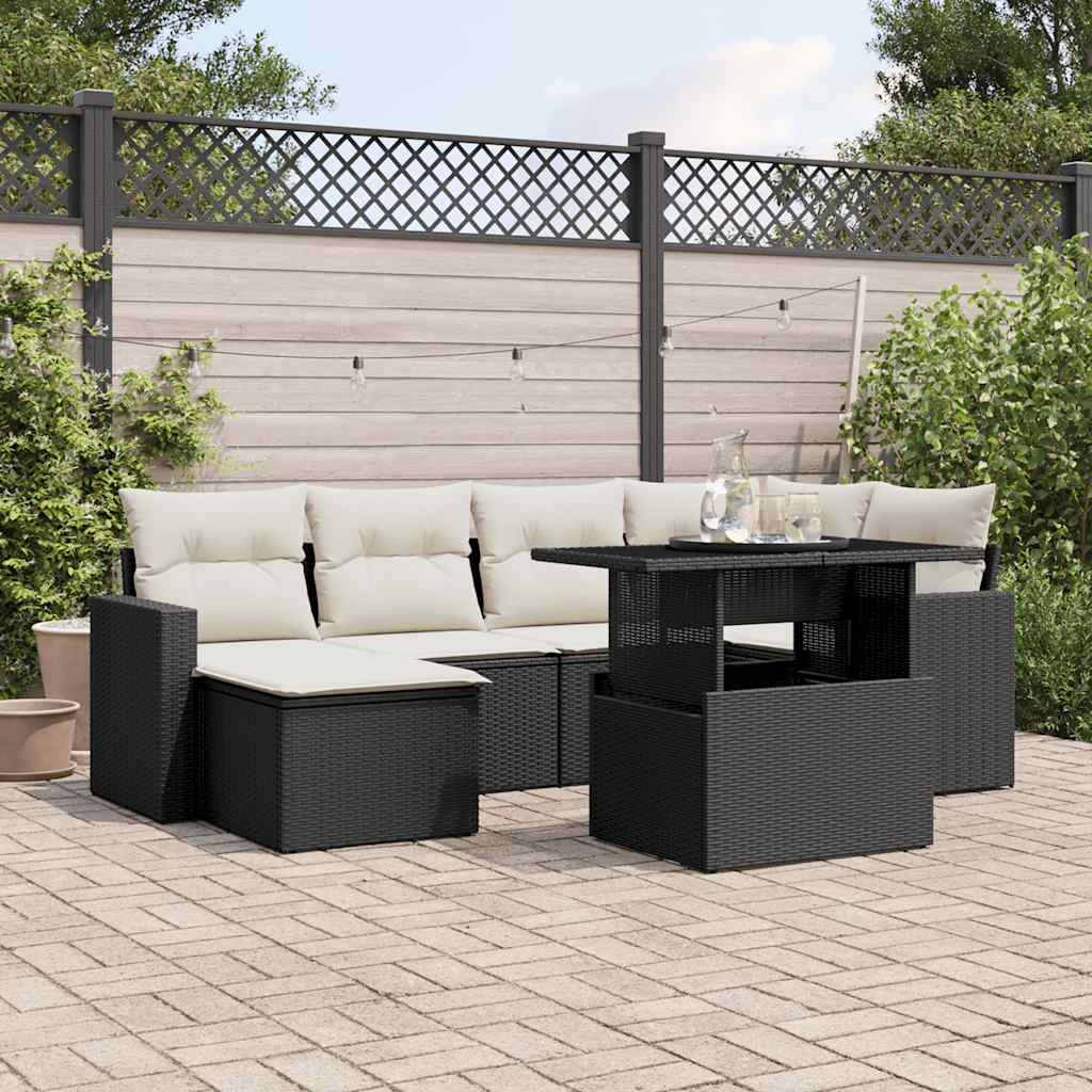 7-delige Loungeset met kussens poly rattan zwart is nu te koop bij PeponiXL, paradijselijk wonen!