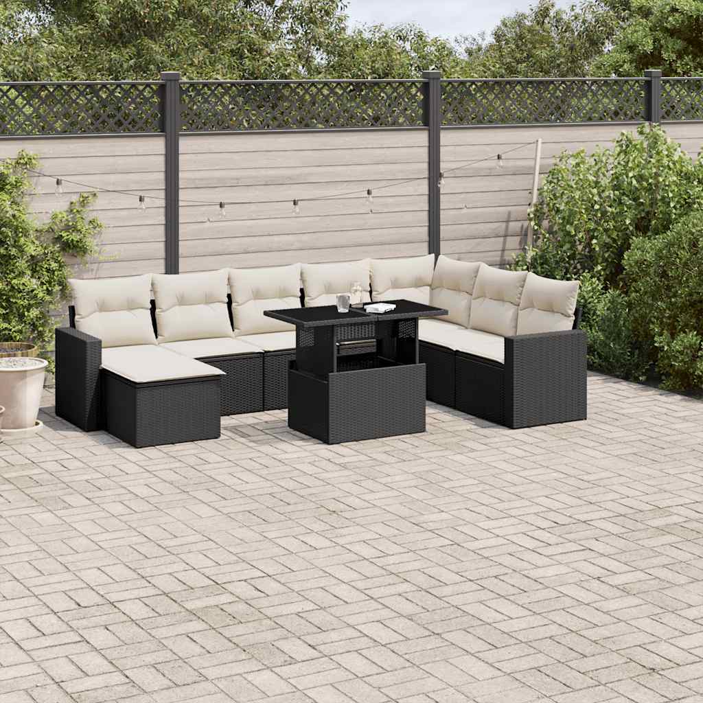 9-delige Loungeset met kussens poly rattan zwart is nu te koop bij PeponiXL, paradijselijk wonen!