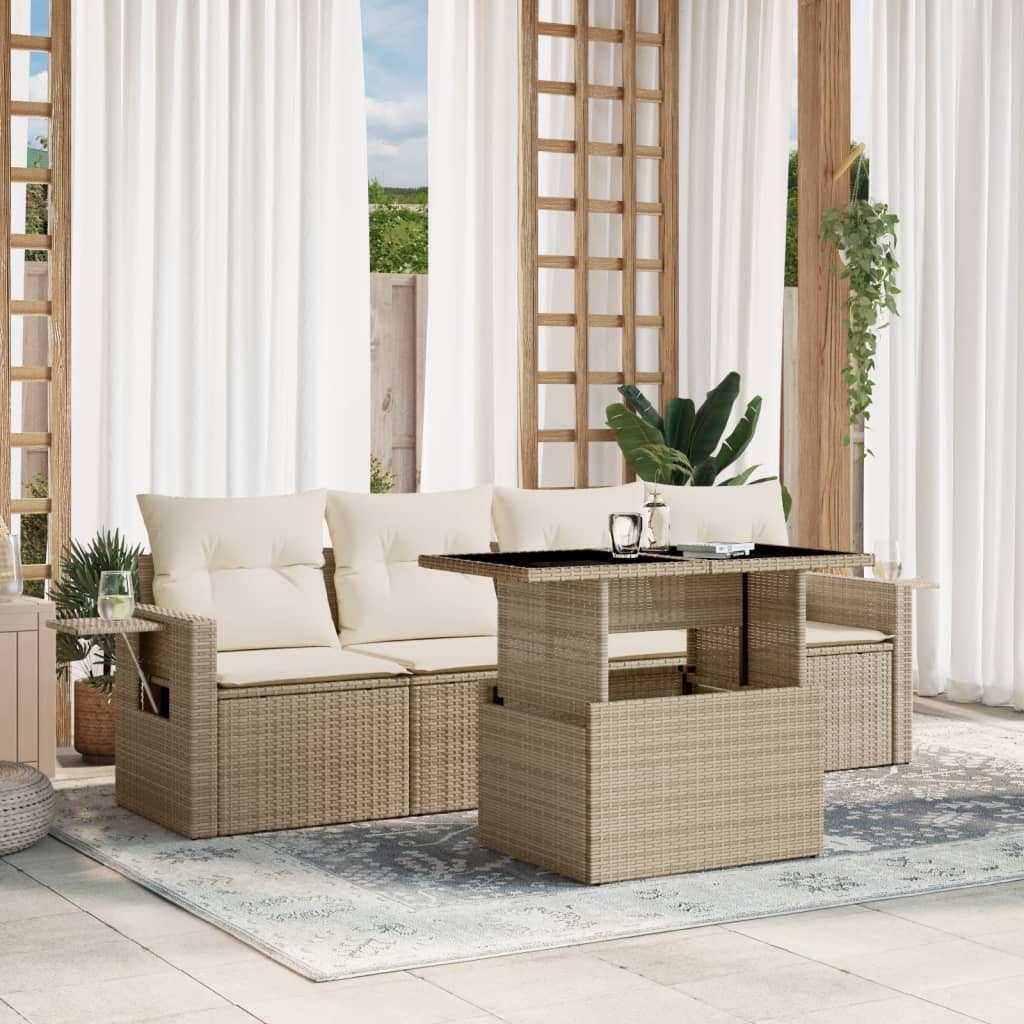 5-delige Loungeset met kussens poly rattan beige is nu te koop bij PeponiXL, paradijselijk wonen!