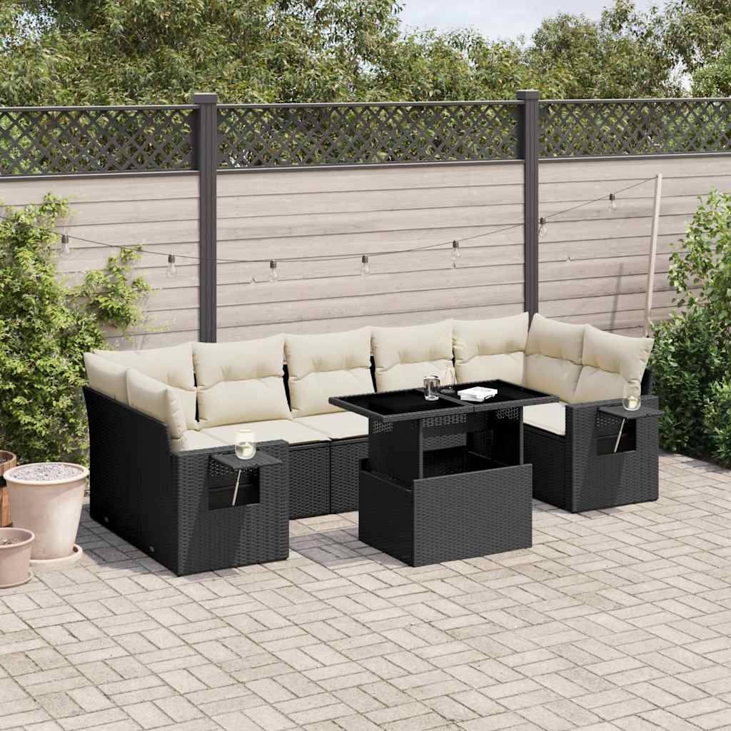 8-delige Loungeset met kussens poly rattan zwart is nu te koop bij PeponiXL, paradijselijk wonen!