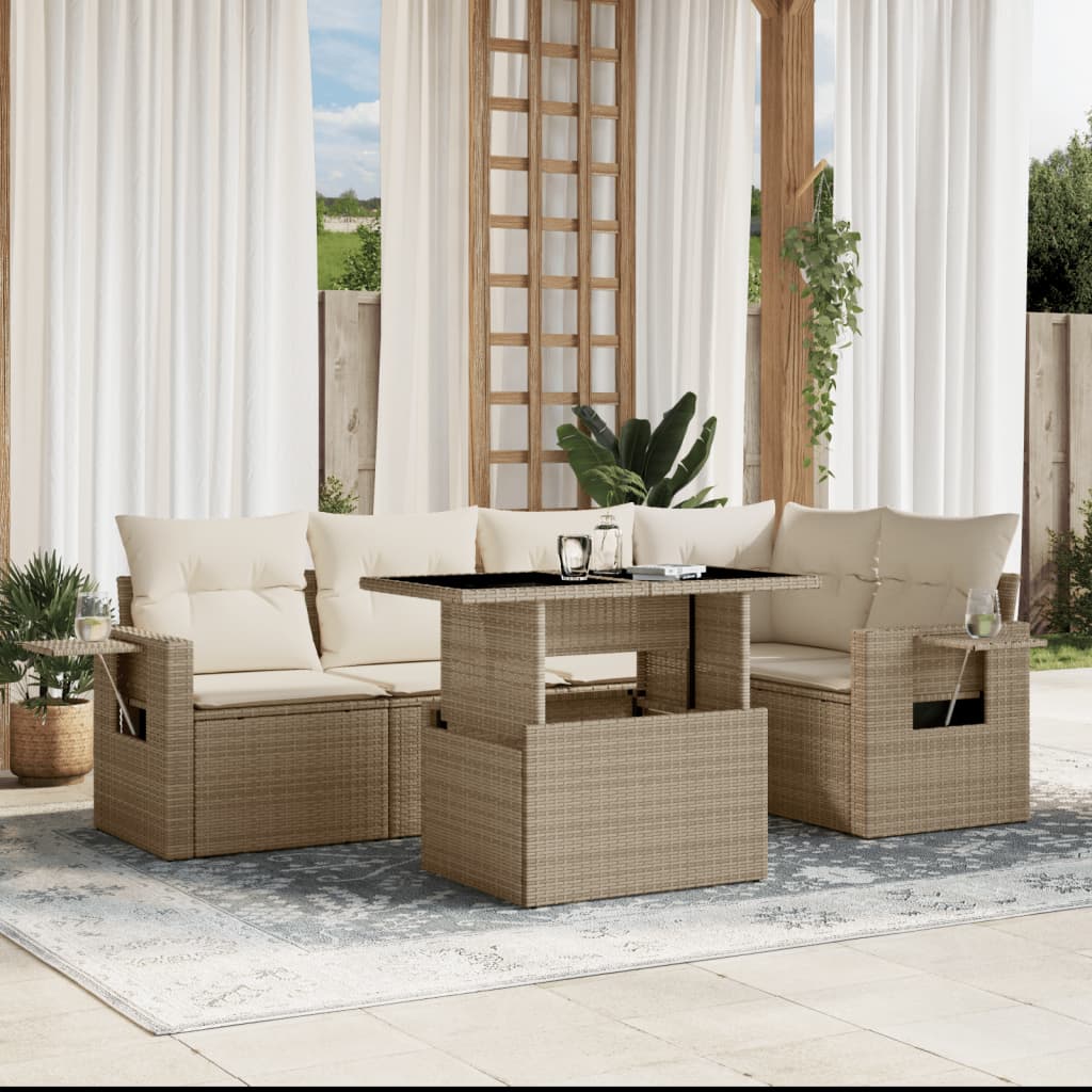 6-delige Loungeset met kussens poly rattan beige is nu te koop bij PeponiXL, paradijselijk wonen!