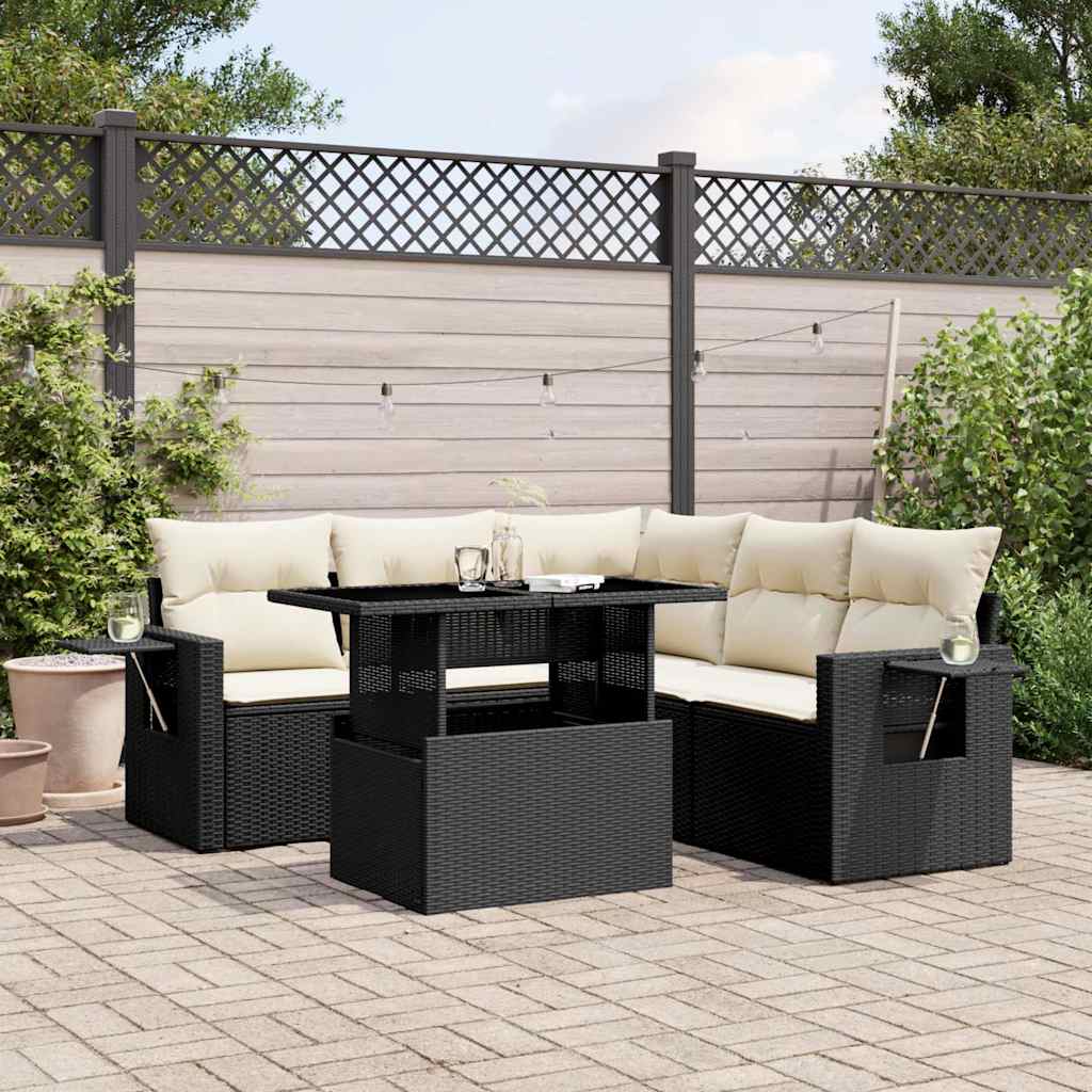 6-delige Loungeset met kussens poly rattan zwart is nu te koop bij PeponiXL, paradijselijk wonen!