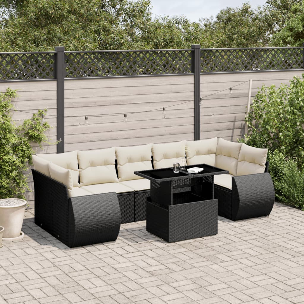 8-delige Loungeset met kussens poly rattan zwart is nu te koop bij PeponiXL, paradijselijk wonen!