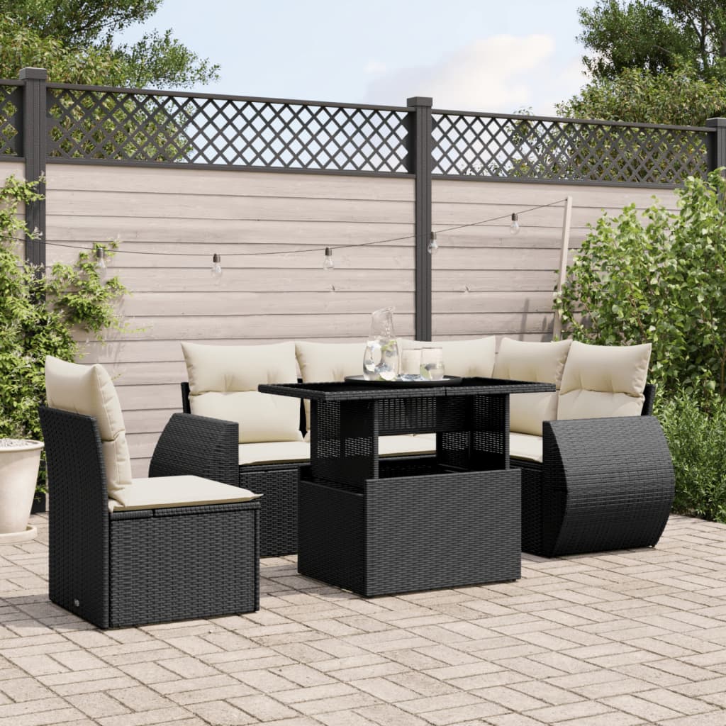 6-delige Loungeset met kussens poly rattan zwart is nu te koop bij PeponiXL, paradijselijk wonen!