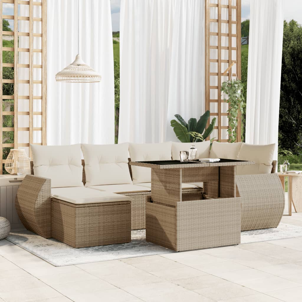 7-delige Loungeset met kussens poly rattan beige is nu te koop bij PeponiXL, paradijselijk wonen!
