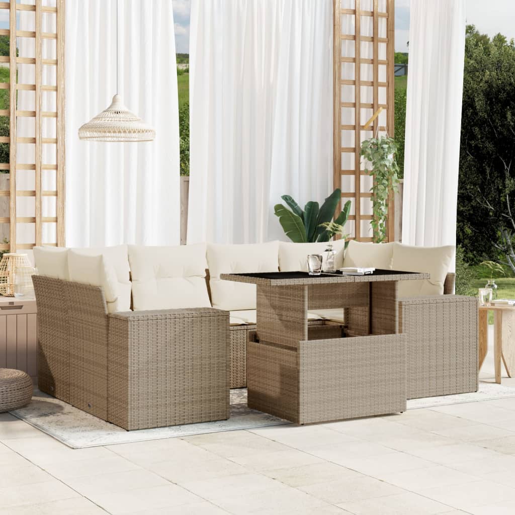 7-delige Loungeset met kussens poly rattan beige is nu te koop bij PeponiXL, paradijselijk wonen!