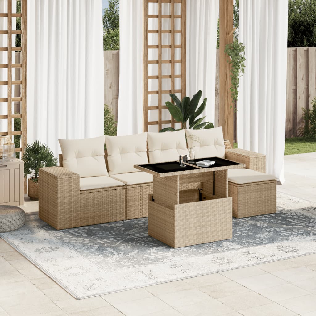 6-delige Loungeset met kussens poly rattan beige is nu te koop bij PeponiXL, paradijselijk wonen!