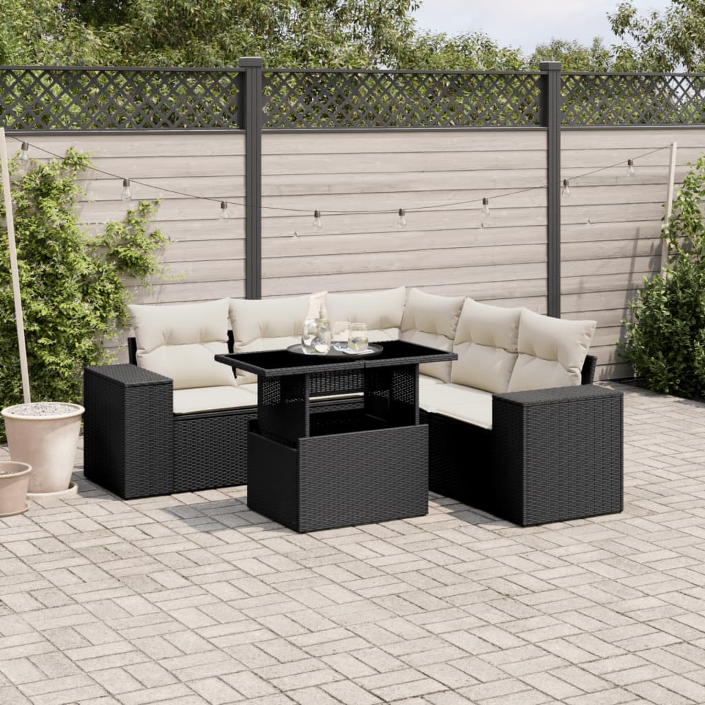 6-delige Loungeset met kussens poly rattan zwart is nu te koop bij PeponiXL, paradijselijk wonen!