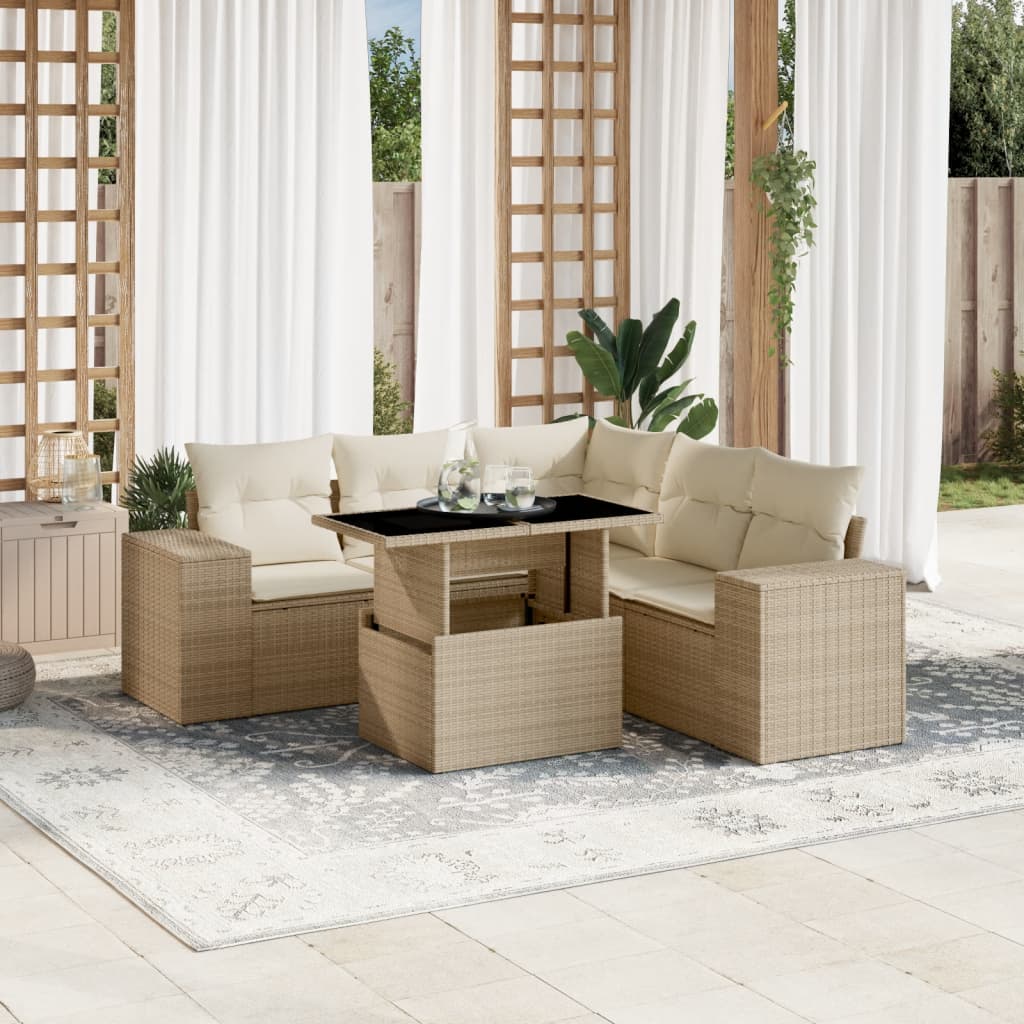 6-delige Loungeset met kussens poly rattan beige is nu te koop bij PeponiXL, paradijselijk wonen!