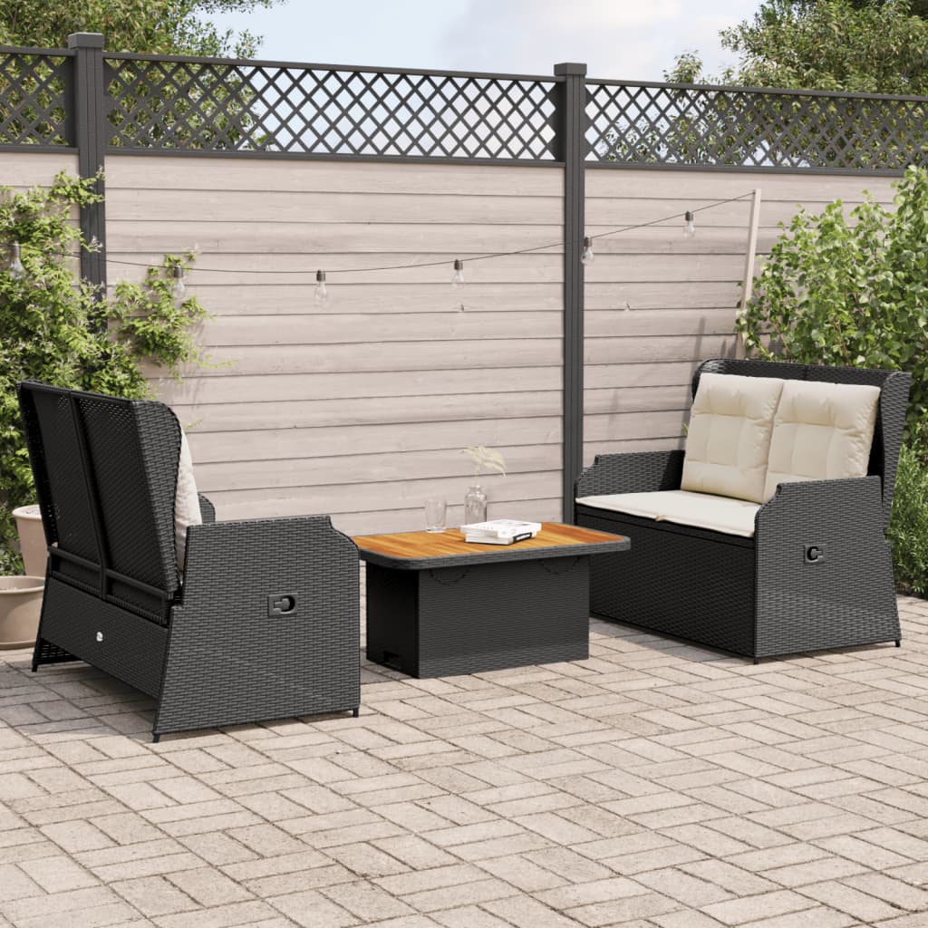 3-delige Loungeset met kussens poly rattan zwart is nu te koop bij PeponiXL, paradijselijk wonen!