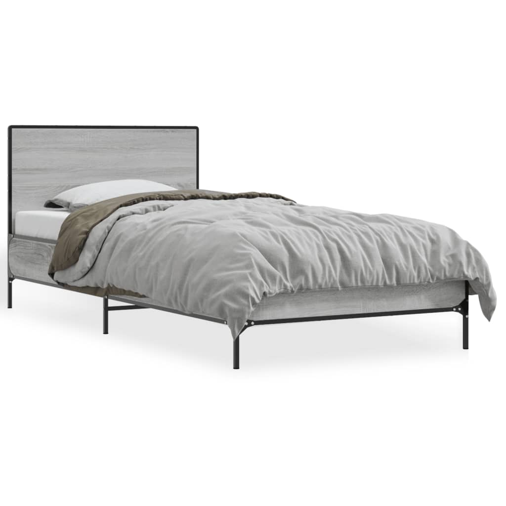 Bedframe bewerkt hout en metaal grijs sonoma eiken 75x190 cm is nu te koop bij PeponiXL, paradijselijk wonen!