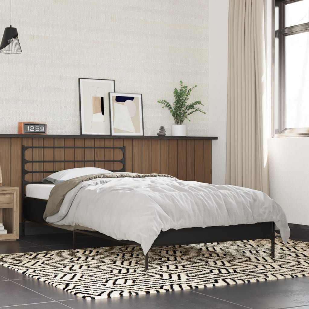 Bedframe bewerkt hout en metaal zwart 90x200 cm is nu te koop bij PeponiXL, paradijselijk wonen!