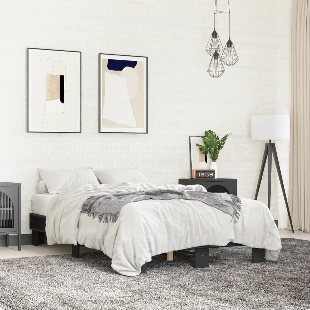 Bedframe bewerkt hout metaal zwart 120x200 cm is nu te koop bij PeponiXL, paradijselijk wonen!
