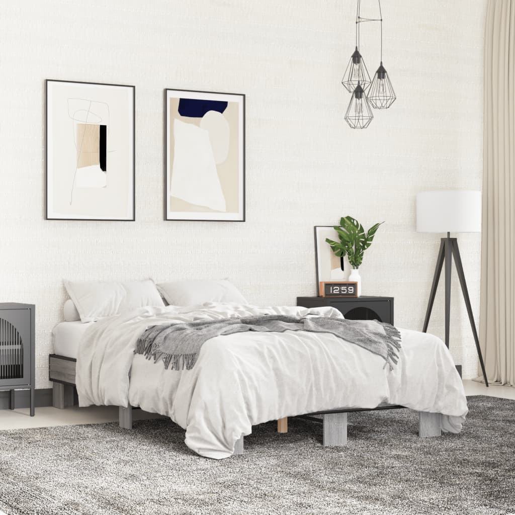 Bedframe bewerkt hout metaal grijs sonoma eiken 120x200 cm is nu te koop bij PeponiXL, paradijselijk wonen!