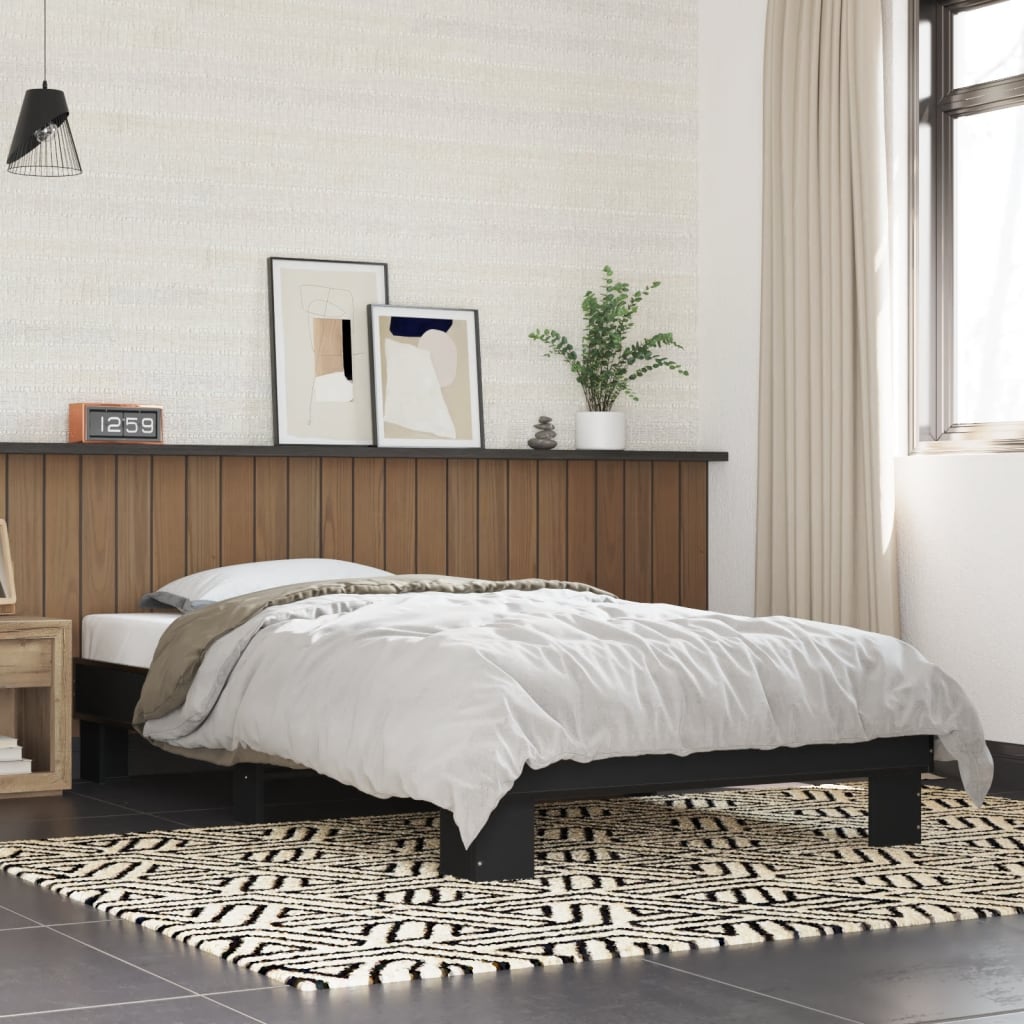 Bedframe bewerkt hout en metaal zwart 90x190 cm is nu te koop bij PeponiXL, paradijselijk wonen!