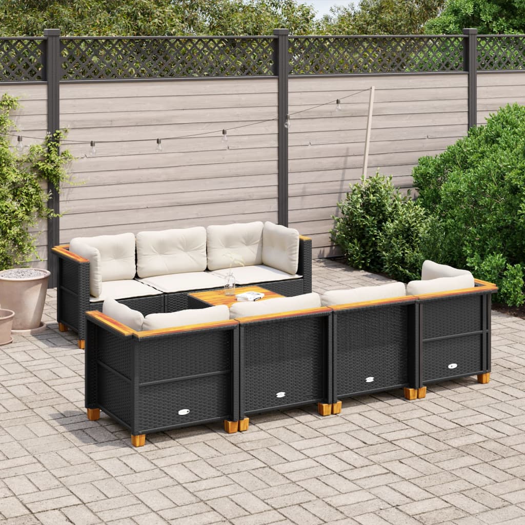 8-delige Loungeset met kussens poly rattan zwart is nu te koop bij PeponiXL, paradijselijk wonen!