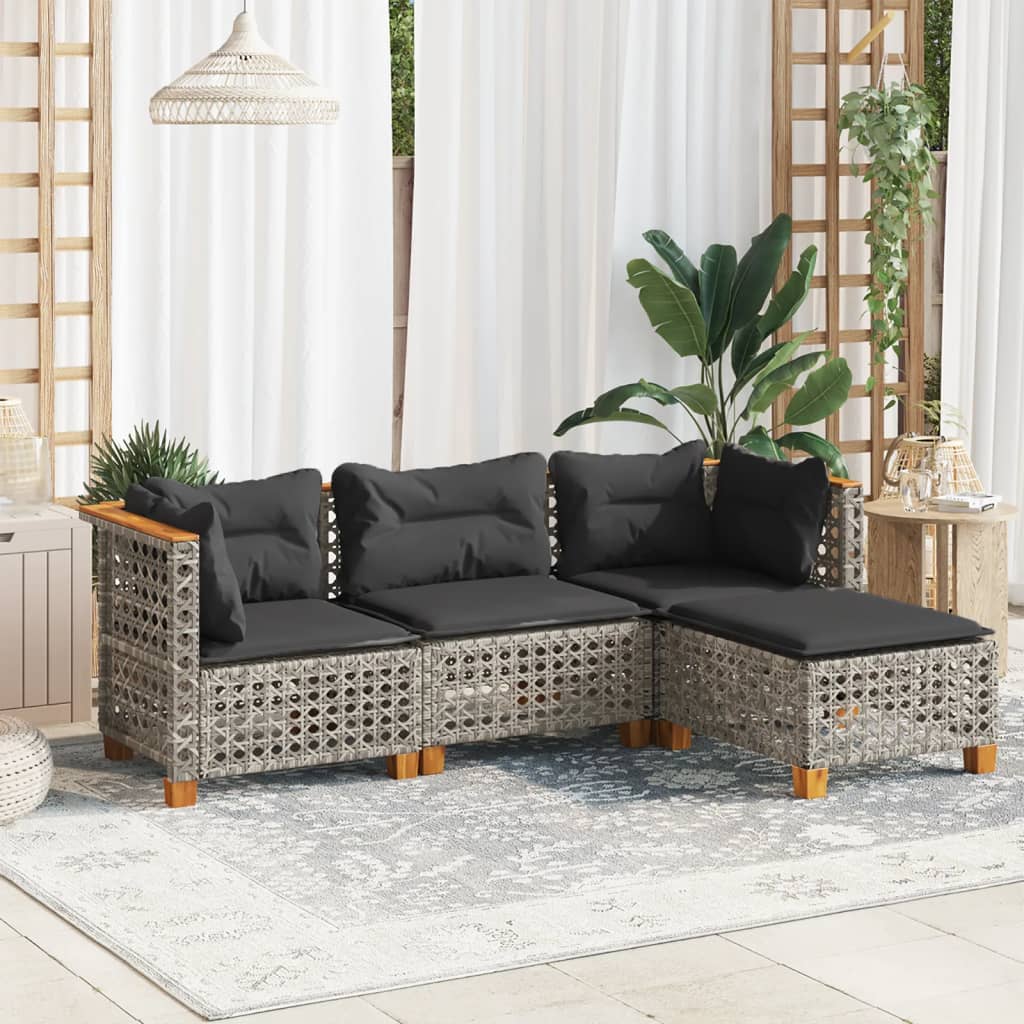 4-delige Loungeset met kussens poly rattan grijs is nu te koop bij PeponiXL, paradijselijk wonen!