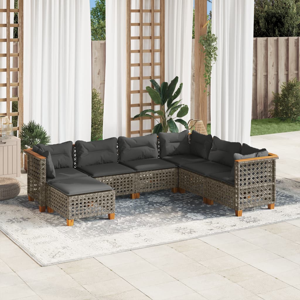 7-delige Loungeset met kussens poly rattan grijs is nu te koop bij PeponiXL, paradijselijk wonen!