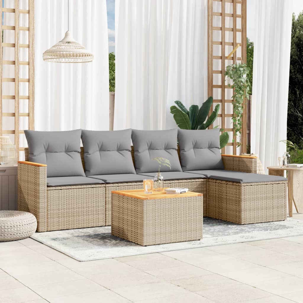 6-delige Loungeset met kussens poly rattan beige is nu te koop bij PeponiXL, paradijselijk wonen!