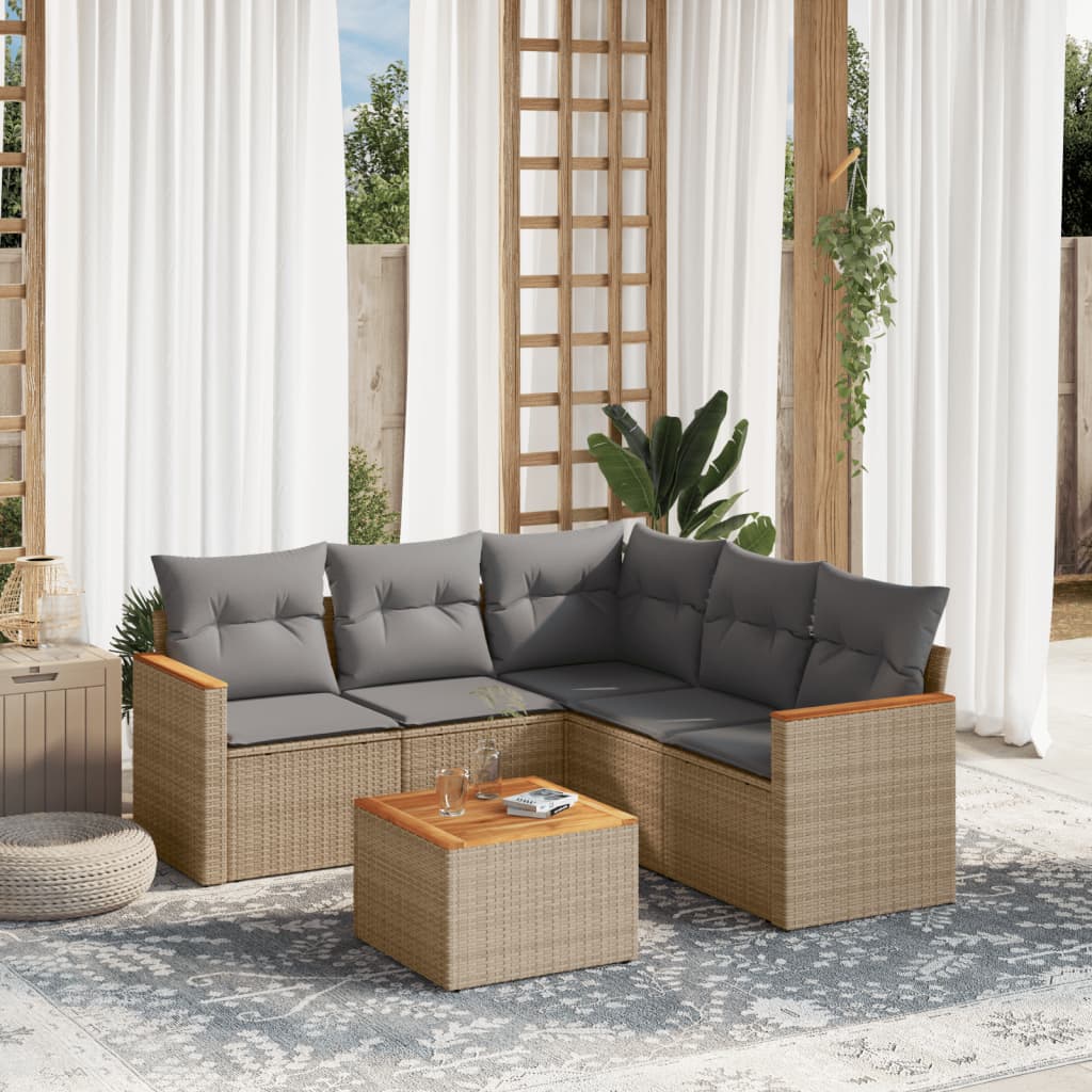 6-delige Loungeset met kussens poly rattan beige is nu te koop bij PeponiXL, paradijselijk wonen!