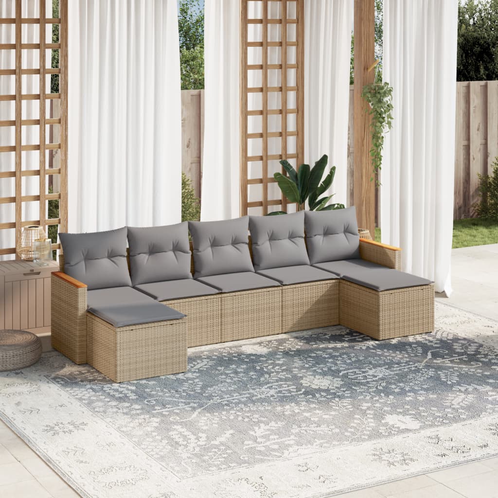 7-delige Loungeset met kussens poly rattan beige is nu te koop bij PeponiXL, paradijselijk wonen!