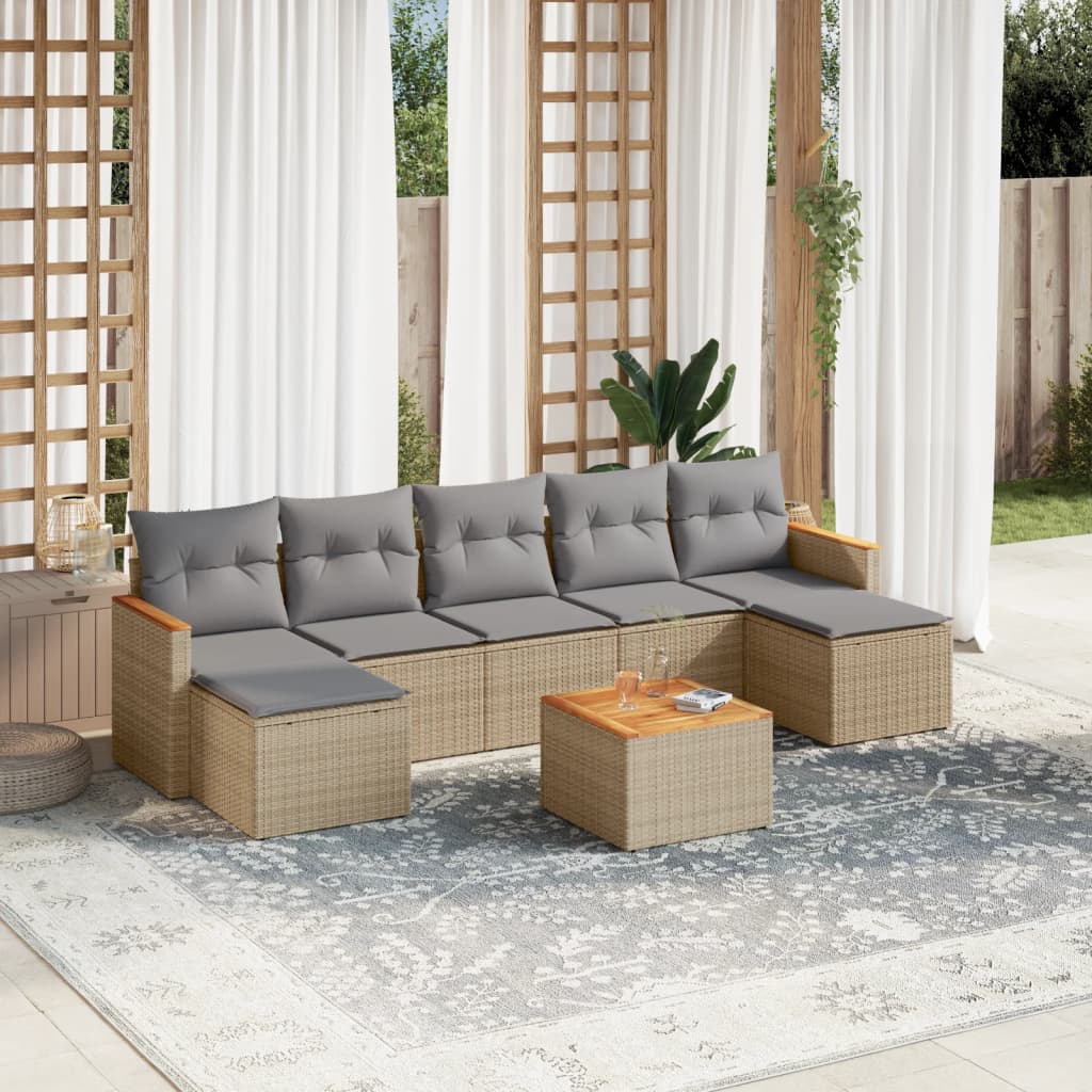 8-delige Loungeset met kussens poly rattan beige is nu te koop bij PeponiXL, paradijselijk wonen!