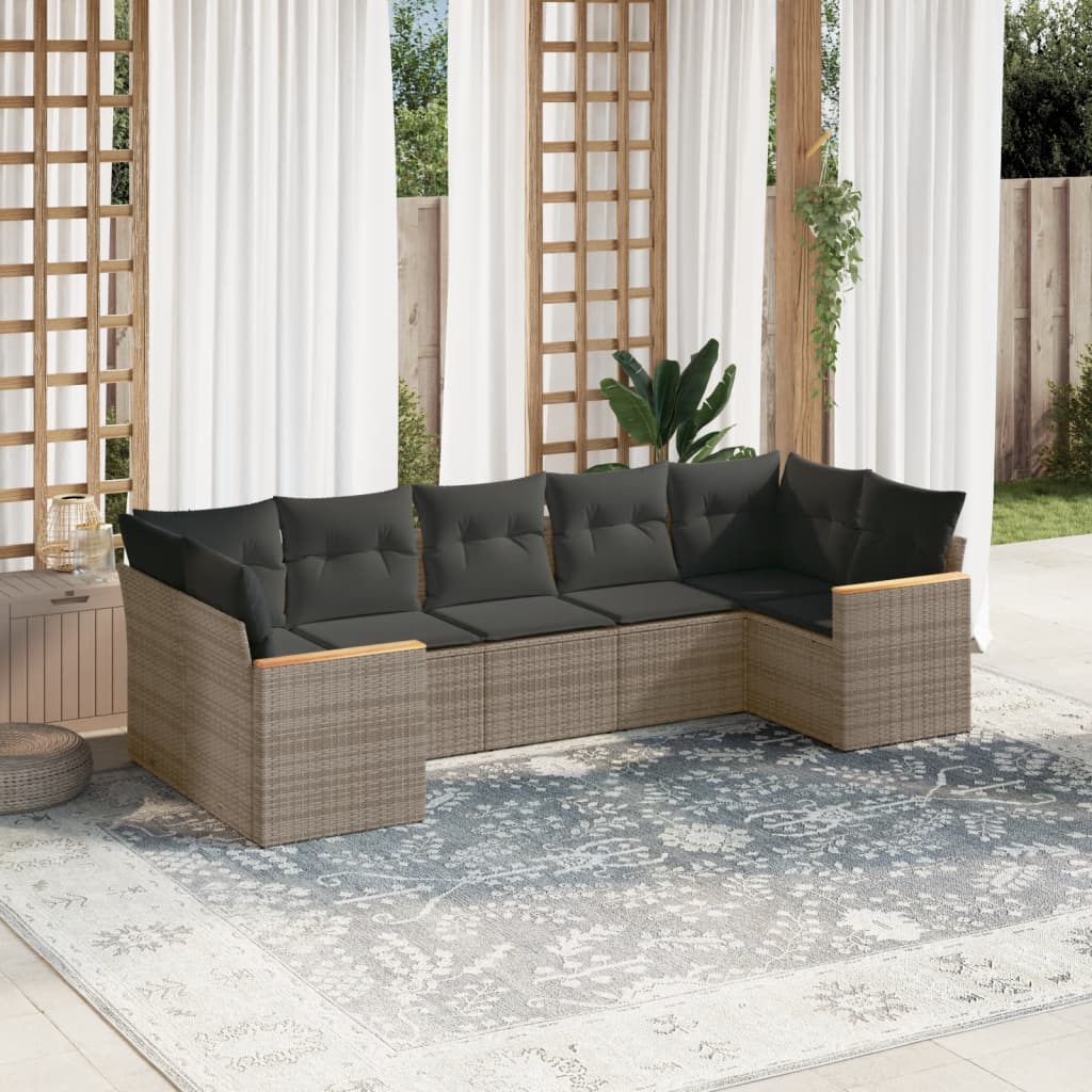 7-delige Loungeset met kussens poly rattan grijs is nu te koop bij PeponiXL, paradijselijk wonen!