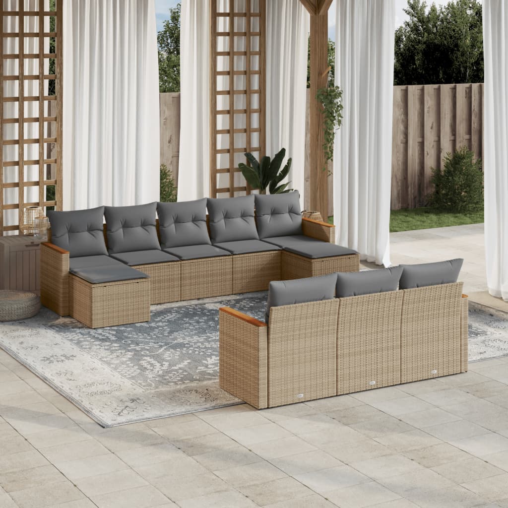 10-delige Loungeset met kussens poly rattan beige is nu te koop bij PeponiXL, paradijselijk wonen!