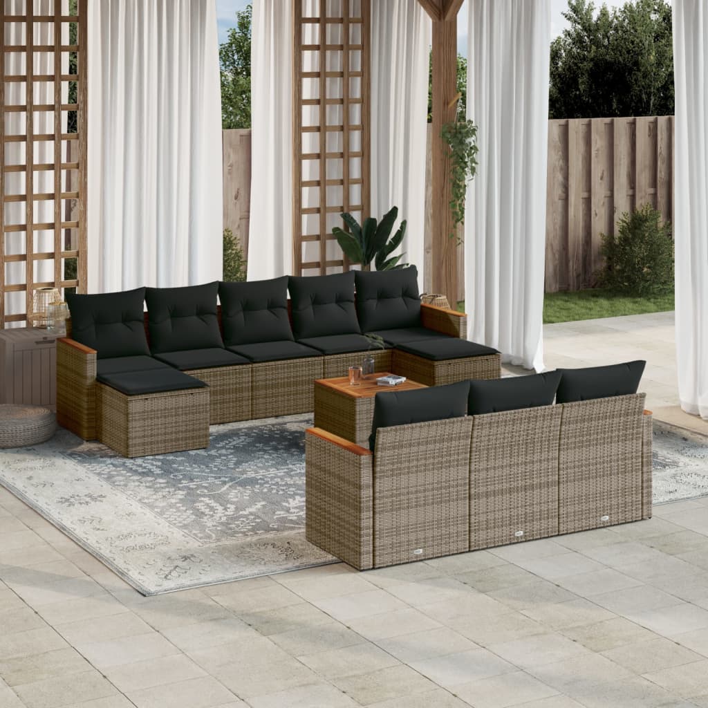 11-delige Loungeset met kussens poly rattan grijs is nu te koop bij PeponiXL, paradijselijk wonen!
