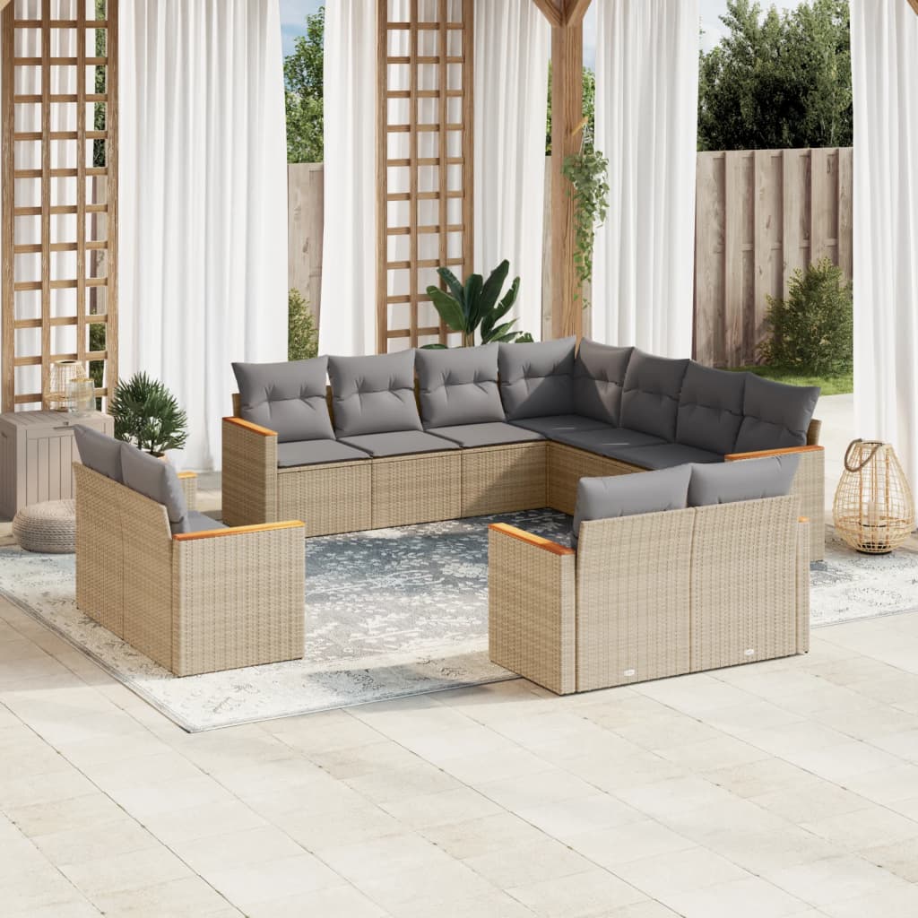 11-delige Tuinset met kussens poly rattan beige is nu te koop bij PeponiXL, paradijselijk wonen!