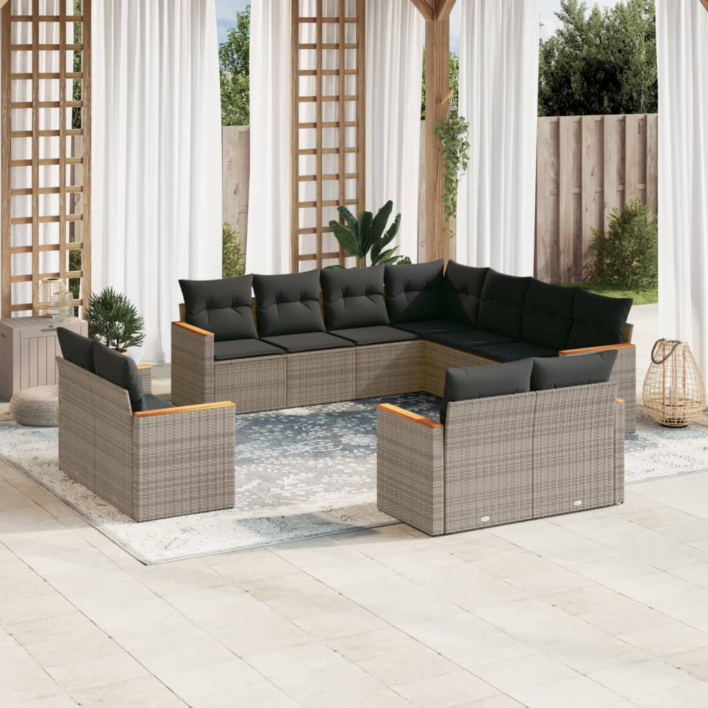 11-delige Loungeset met kussens poly rattan grijs is nu te koop bij PeponiXL, paradijselijk wonen!