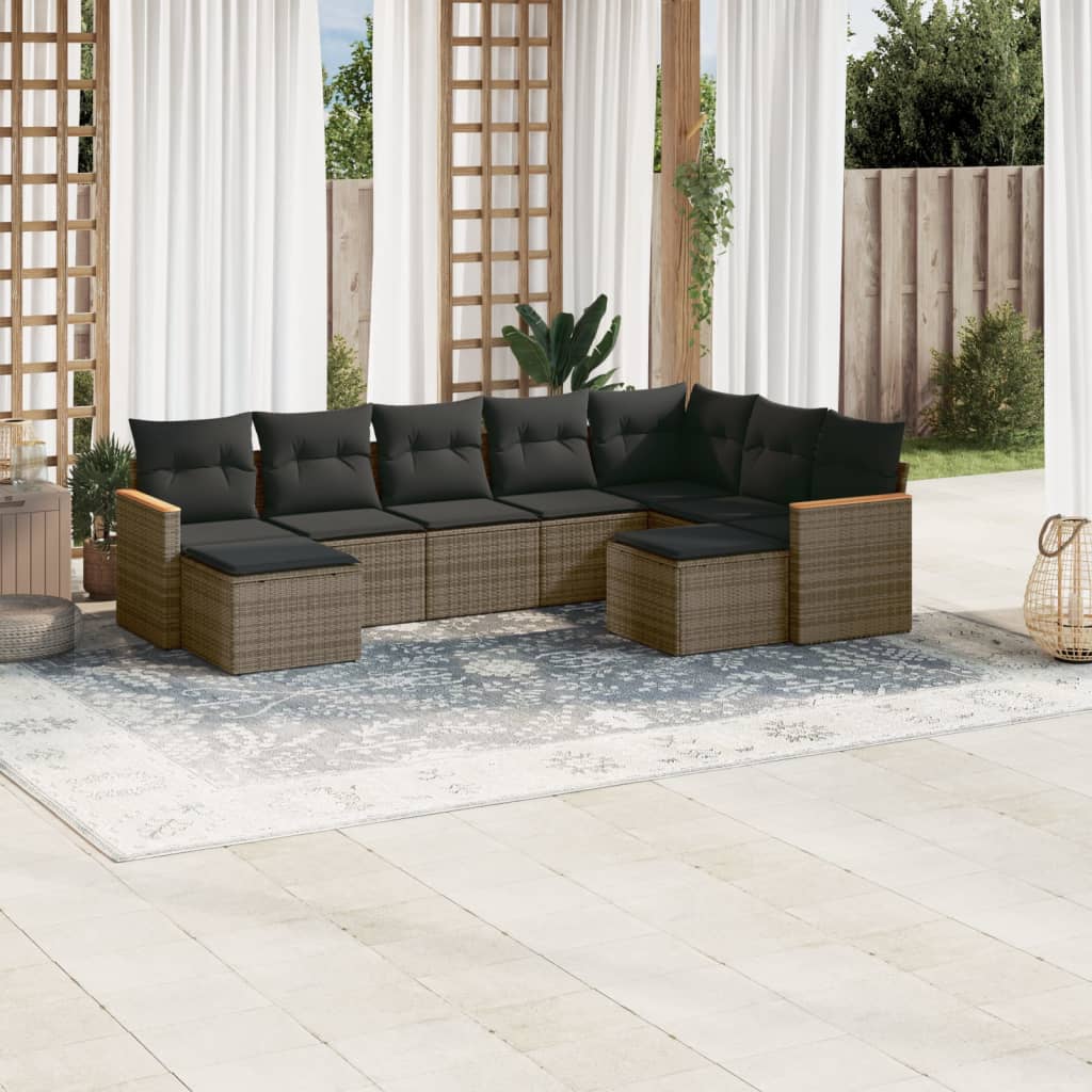 9-delige Loungeset met kussens poly rattan grijs is nu te koop bij PeponiXL, paradijselijk wonen!