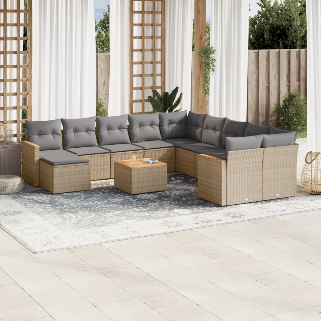 12-delige Loungeset met kussens poly rattan beige is nu te koop bij PeponiXL, paradijselijk wonen!