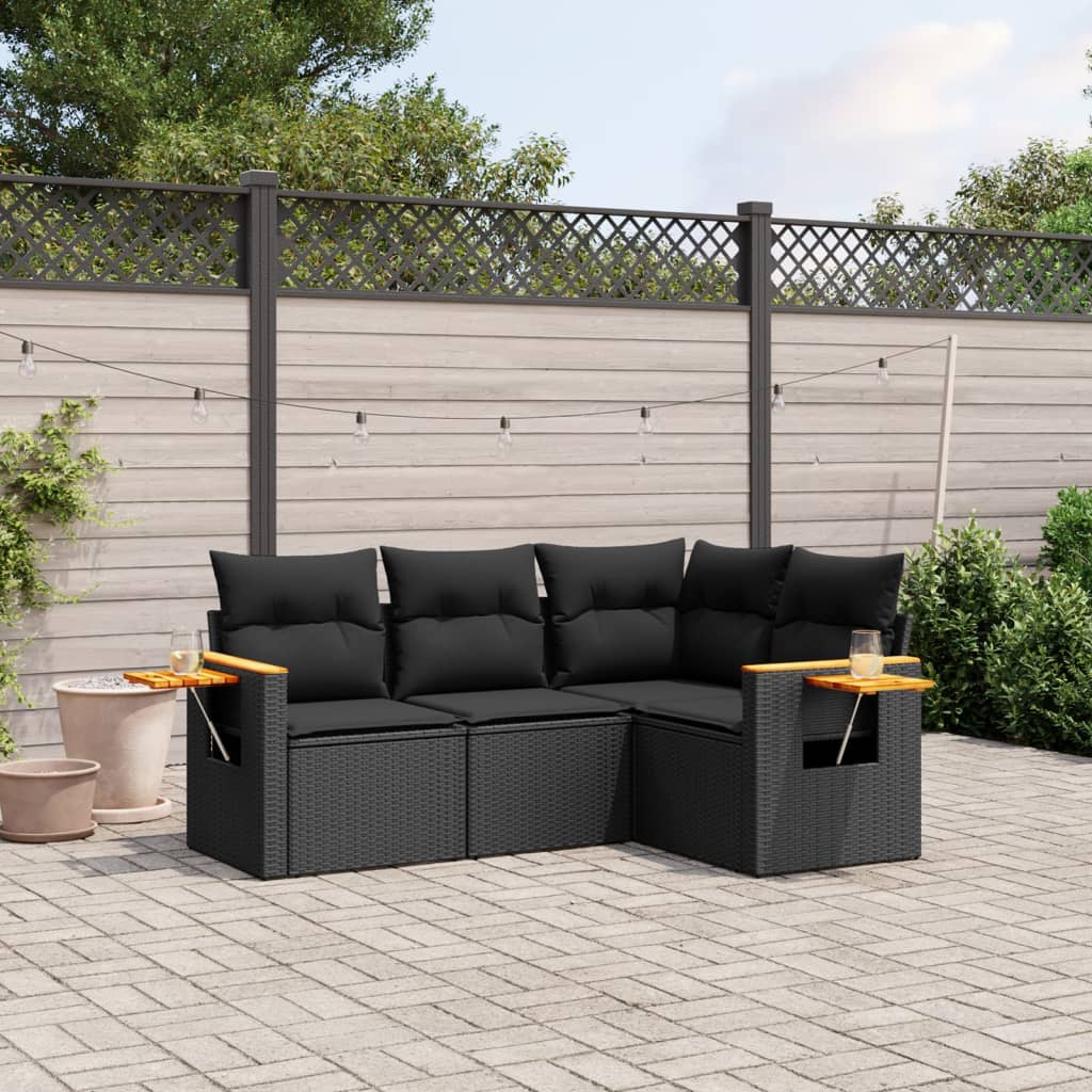 4-delige Loungeset met kussens poly rattan zwart is nu te koop bij PeponiXL, paradijselijk wonen!