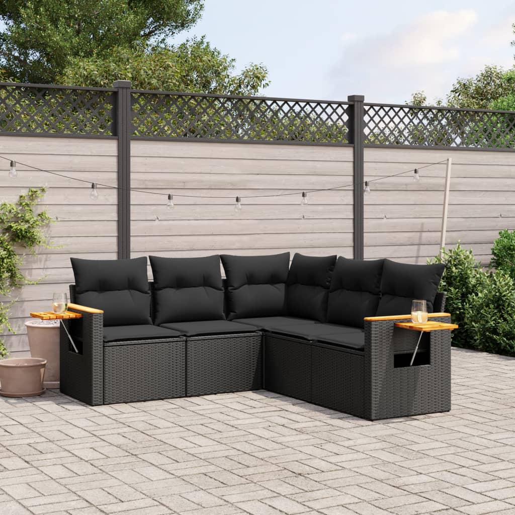 5-delige Loungeset met kussens poly rattan zwart is nu te koop bij PeponiXL, paradijselijk wonen!