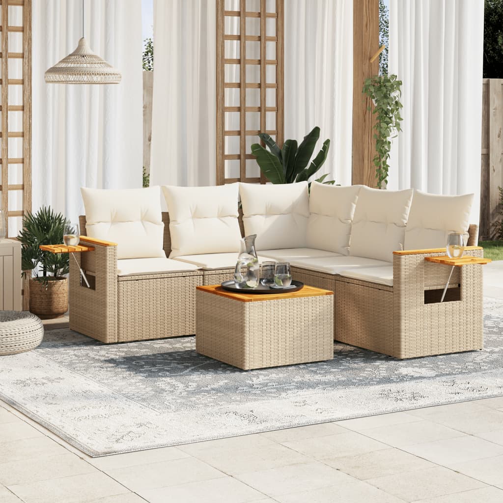6-delige Loungeset met kussens poly rattan beige is nu te koop bij PeponiXL, paradijselijk wonen!