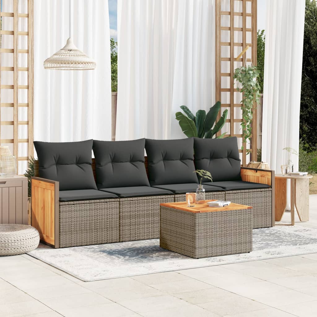 5-delige Loungeset met kussens poly rattan grijs is nu te koop bij PeponiXL, paradijselijk wonen!