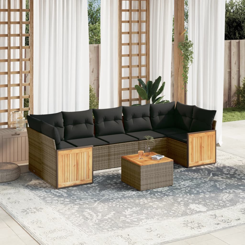 8-delige Loungeset met kussens poly rattan grijs is nu te koop bij PeponiXL, paradijselijk wonen!
