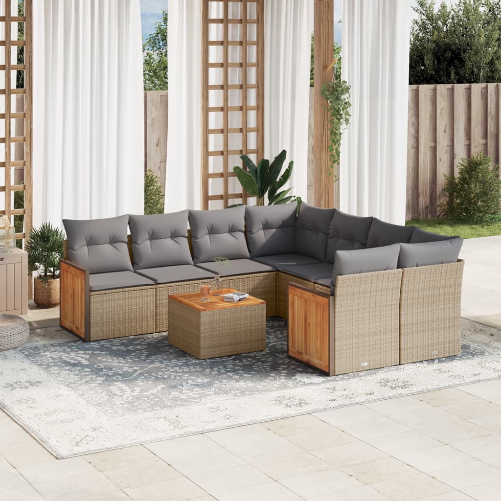 9-delige Loungeset met kussens poly rattan beige is nu te koop bij PeponiXL, paradijselijk wonen!