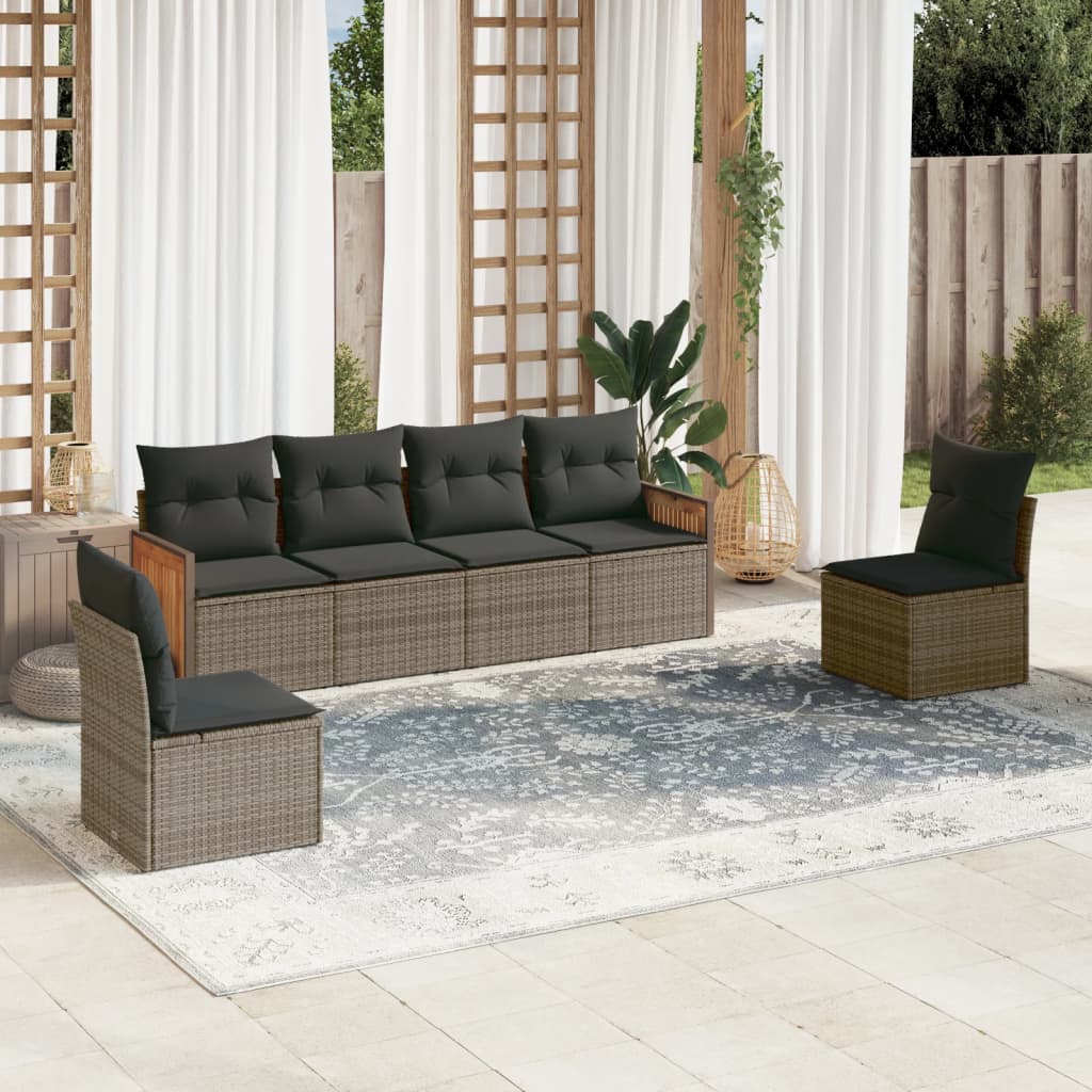 6-delige Loungeset met kussens poly rattan grijs is nu te koop bij PeponiXL, paradijselijk wonen!